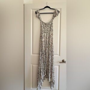 Smocked Floral Maxi Dress in Cream with Multicolor Print